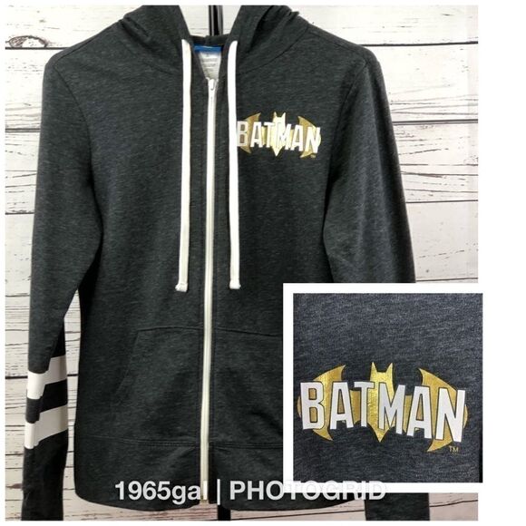 Batman Ladies Gray Full Zip Hoodie Juniors Medium - Picture 1 of 8